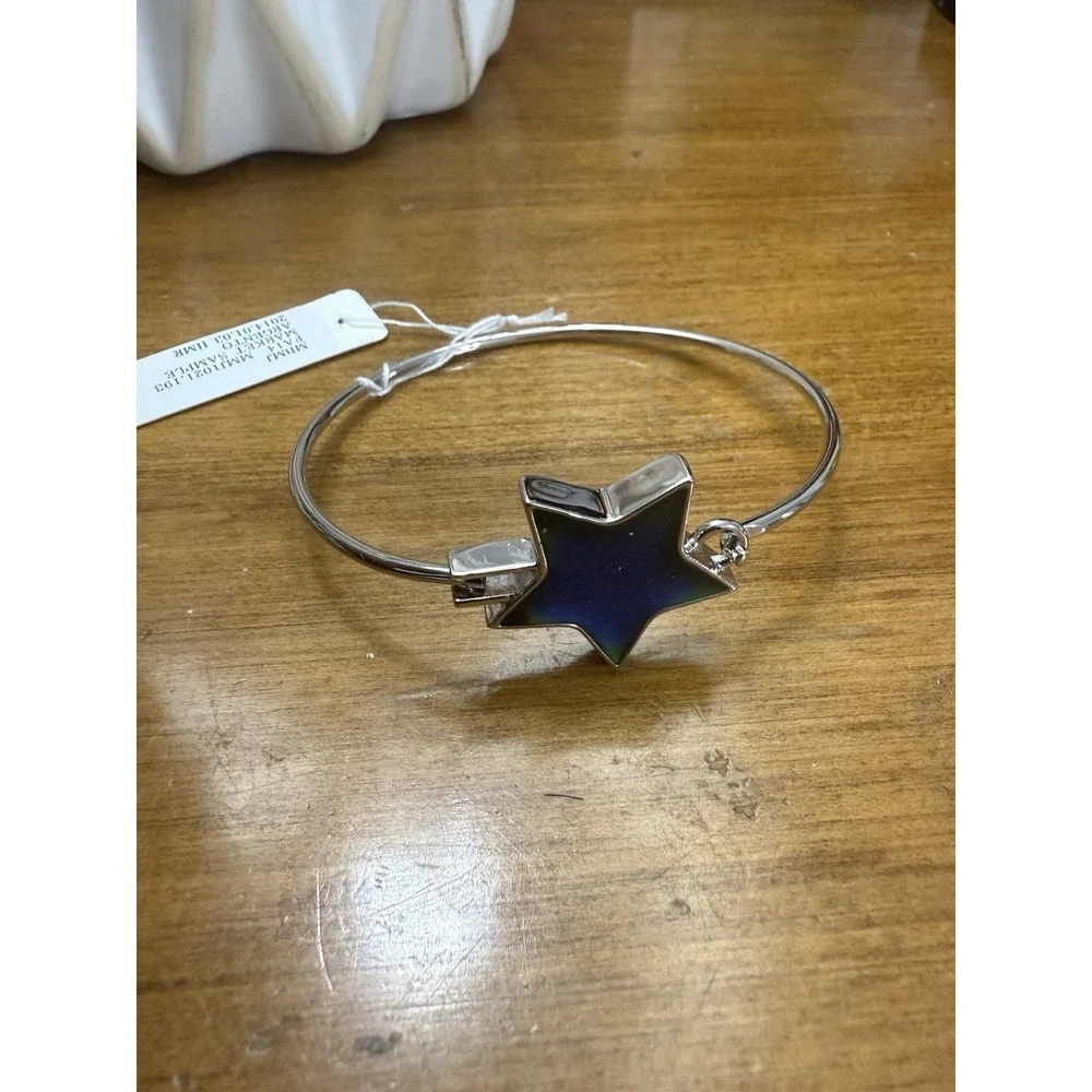 Blue and silver star bangle bracelet